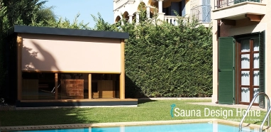 Kerti szaunaház medencével